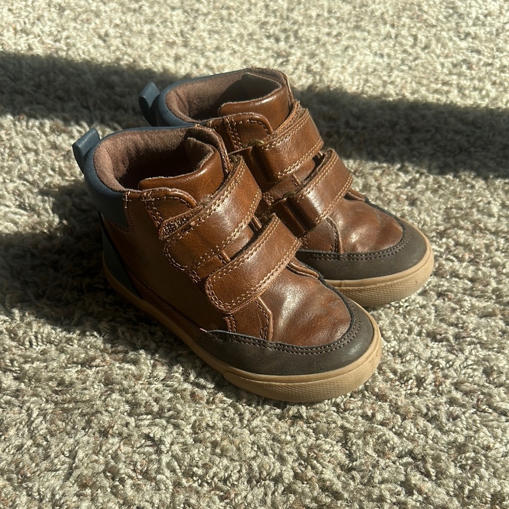 Cat & Jack Brown Leather Boots with Velcro Straps